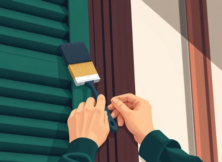 Mise en peinture au pinceau de volets et d'encadrements en bois